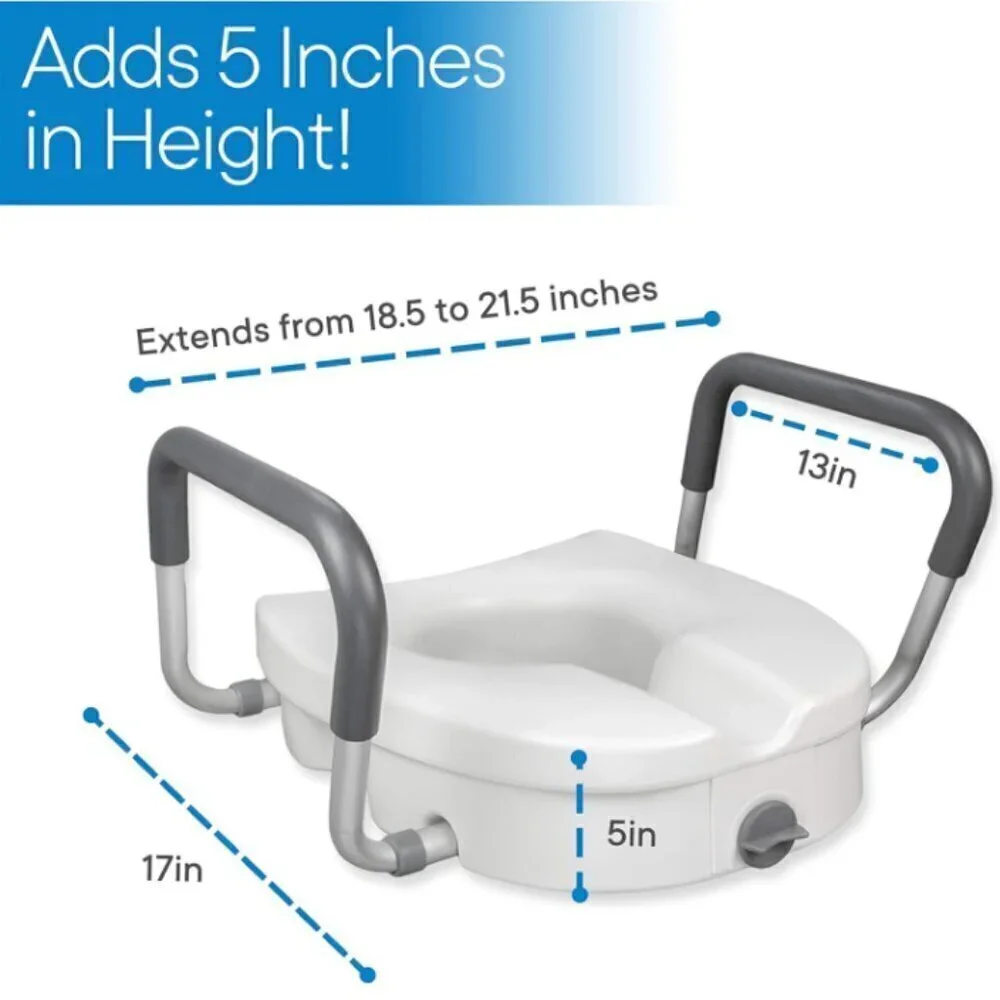 RMS Raised Toilet Seat - 5 Inch Elevated Riser with Adjustable Padded Ar…‎